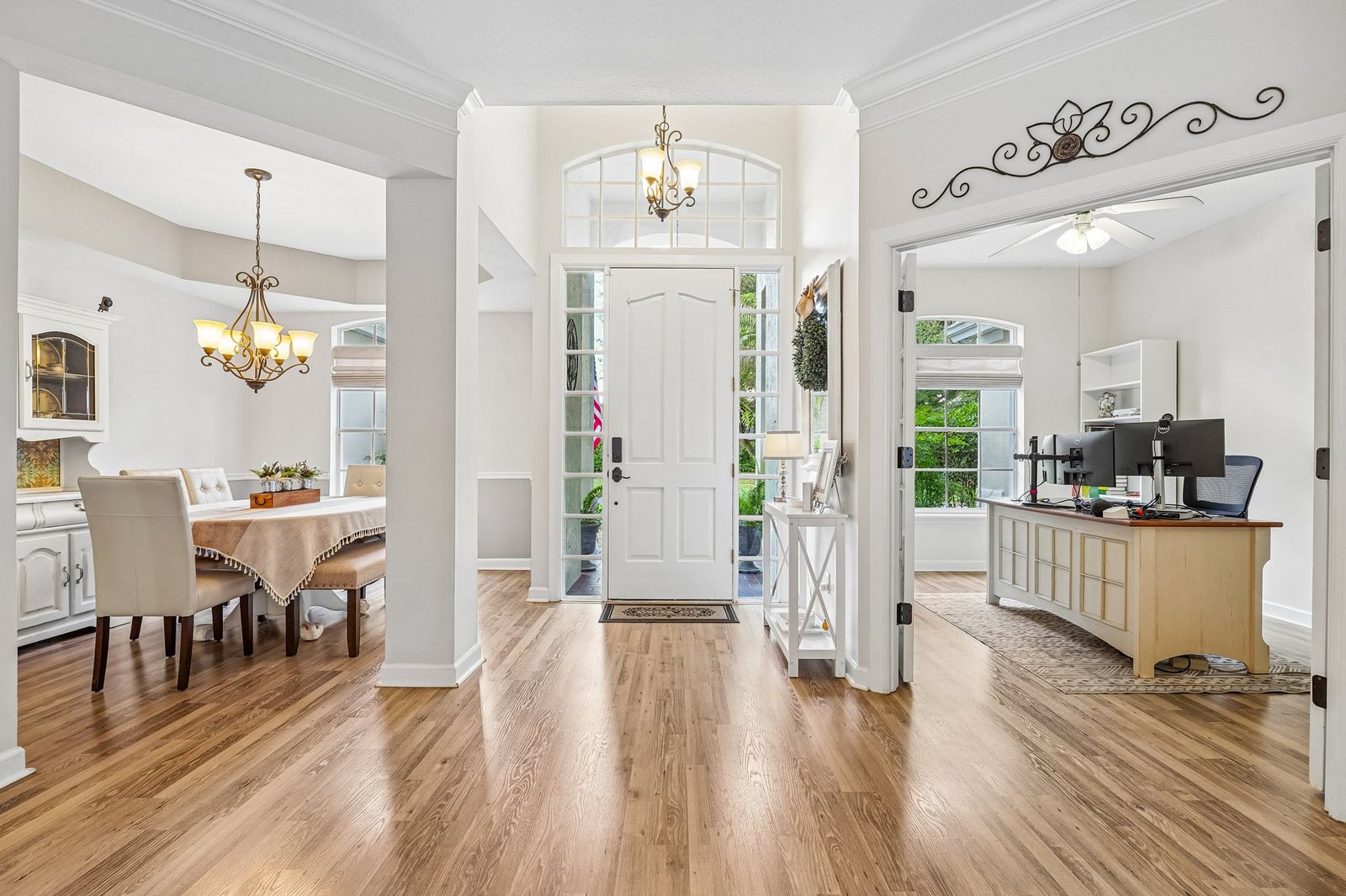 Foyer with dining and office