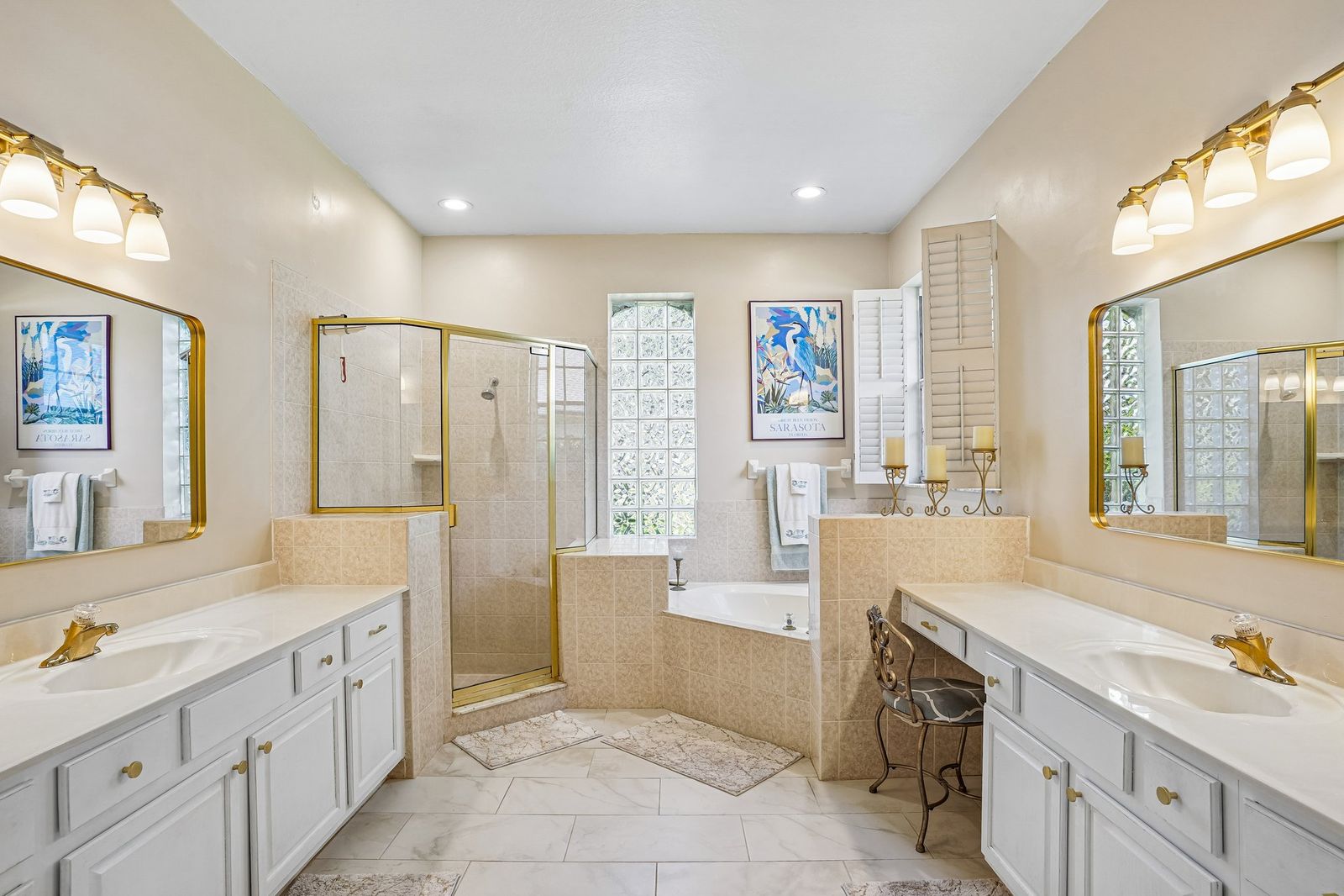 Primary bathroom with two vanities