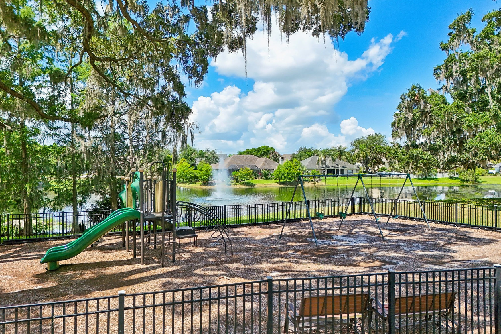 Tree-shaded neighborhood playground